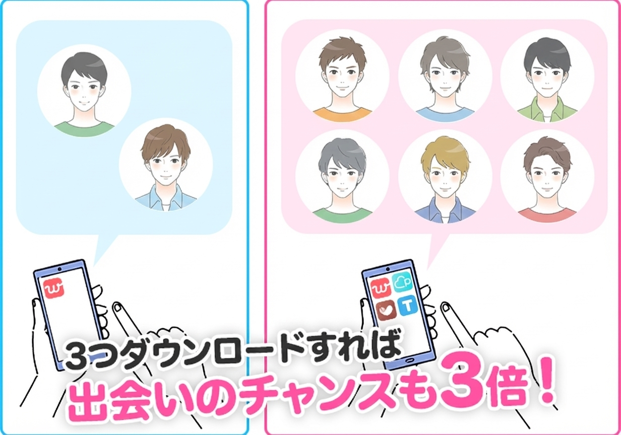 マッチングアプリを3個ダウンロードすれば出会えるチャンスも3倍